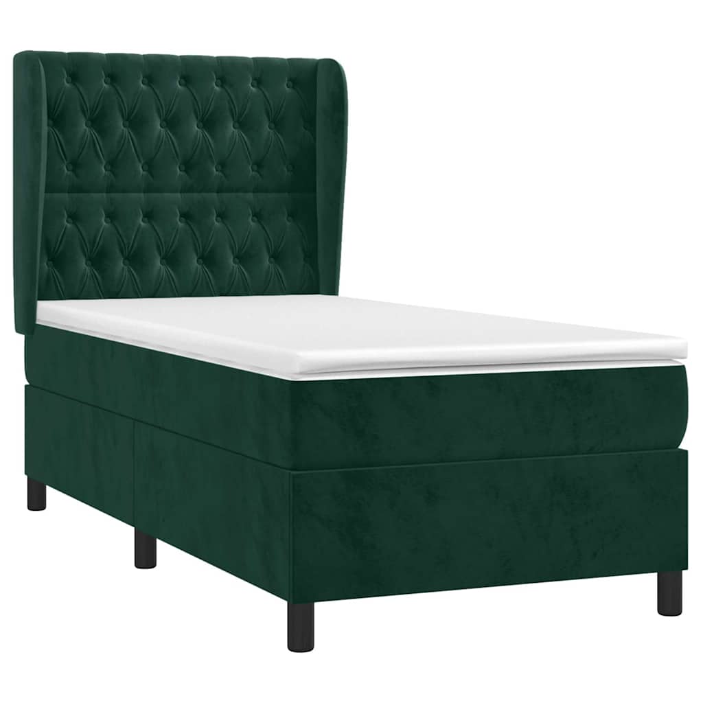 Κρεβάτι Boxspring με Στρώμα Σκούρο Πράσινο 100x200εκ. Βελούδινο - Pakobazaar