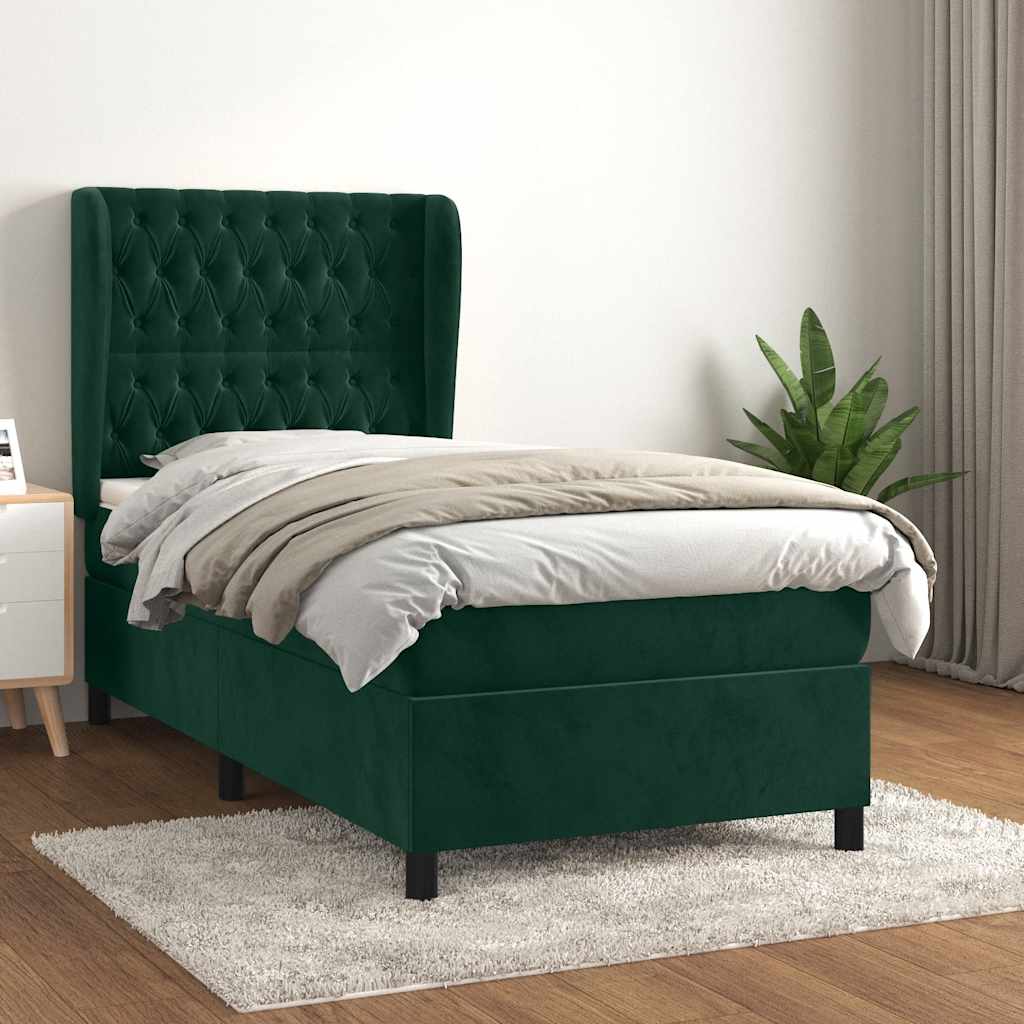 Κρεβάτι Boxspring με Στρώμα Σκούρο Πράσινο 100x200εκ. Βελούδινο - Pakobazaar