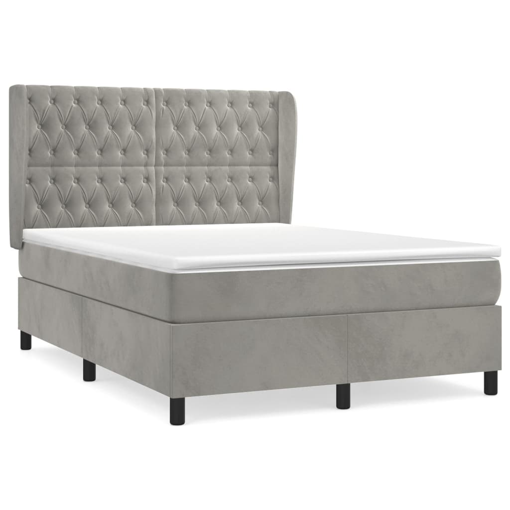 Κρεβάτι Boxspring με Στρώμα Ανοιχτό Γκρι 140x190 εκ. Βελούδινο