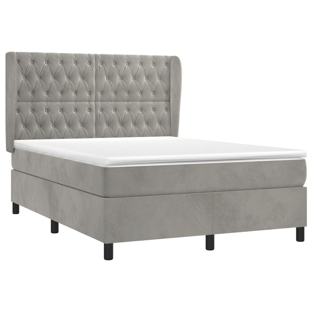 Κρεβάτι Boxspring με Στρώμα Ανοιχτό Γκρι 140x190 εκ. Βελούδινο