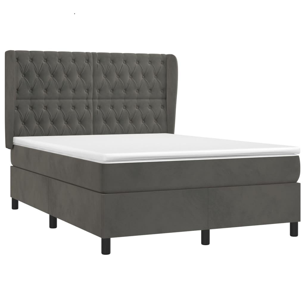 Κρεβάτι Boxspring με Στρώμα Σκούρο Γκρι 140x190 εκ. Βελούδινο