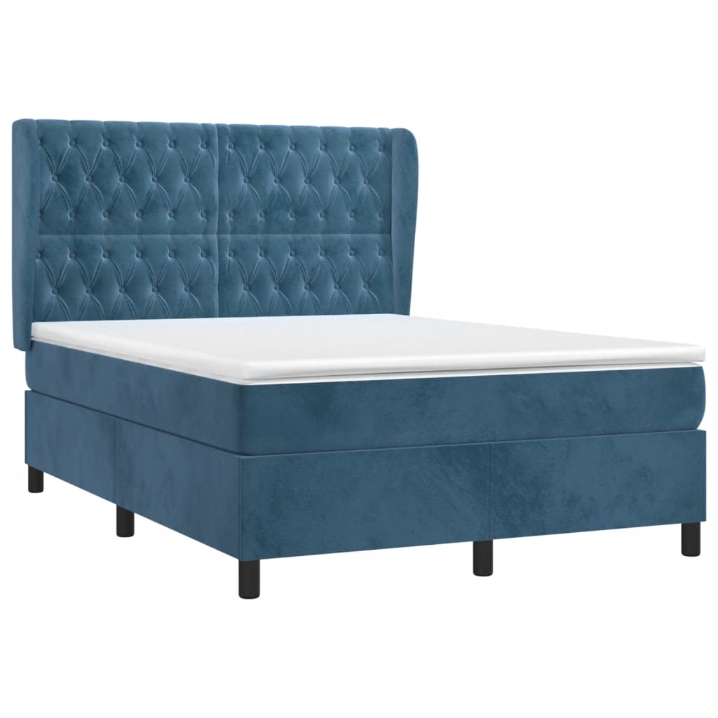 Κρεβάτι Boxspring με Στρώμα Σκούρο Μπλε 140x190 εκ. Βελούδινο
