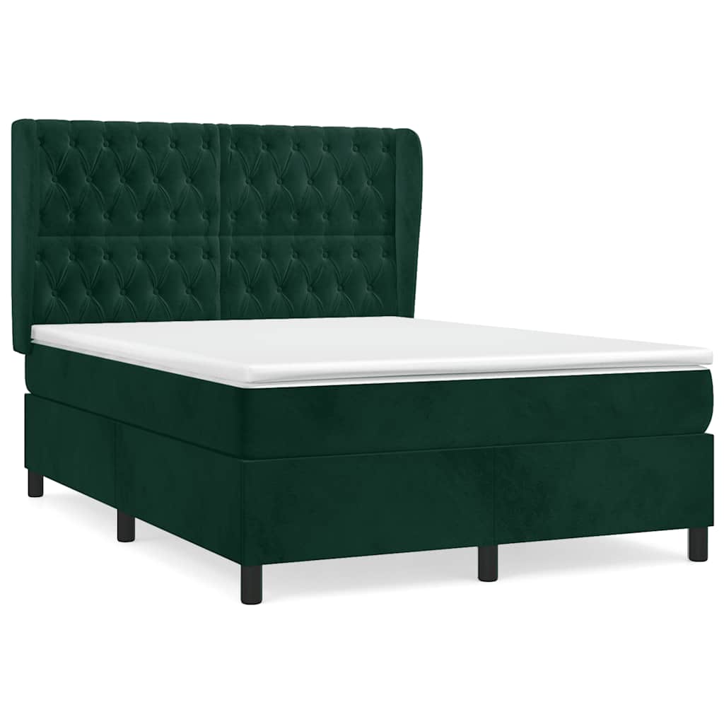 Κρεβάτι Boxspring με Στρώμα Σκούρο Πράσινο 140x200εκ. Βελούδινο