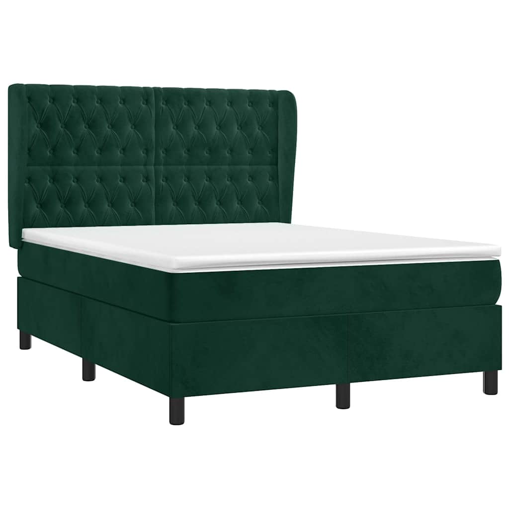 Κρεβάτι Boxspring με Στρώμα Σκούρο Πράσινο 140x200εκ. Βελούδινο