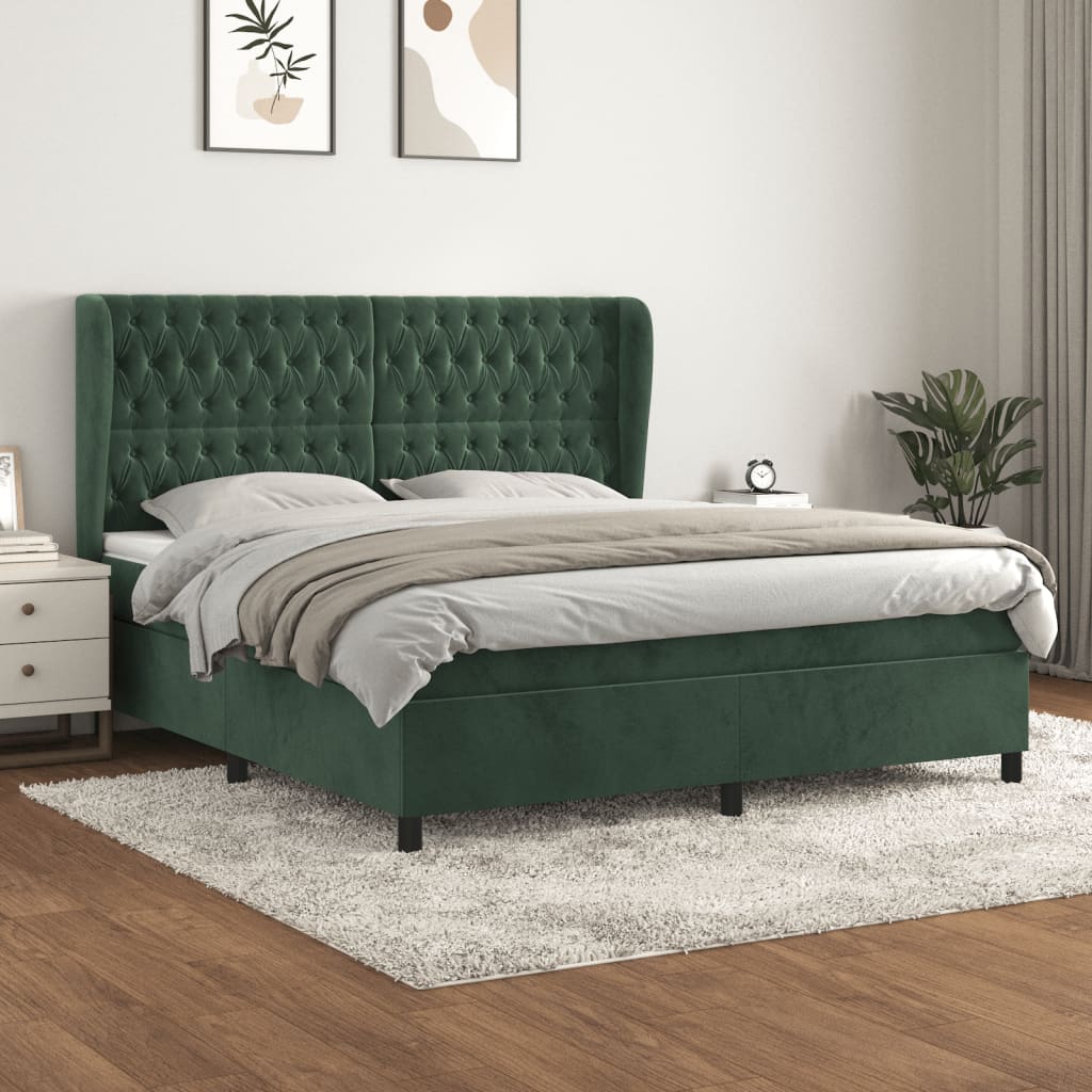 Κρεβάτι Boxspring με Στρώμα Σκούρο Πράσινο 160x200εκ. Βελούδινο