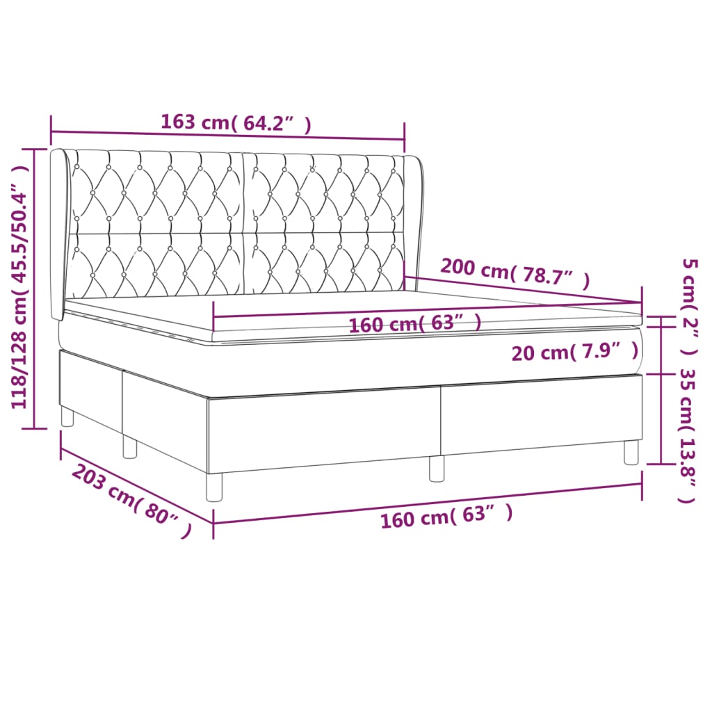Κρεβάτι Boxspring με Στρώμα Σκούρο Μπλε 160x200 εκ. Βελούδινο