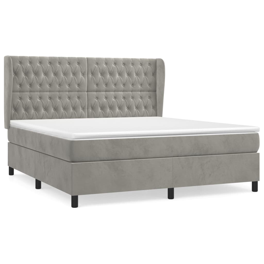 Κρεβάτι Boxspring με Στρώμα Ανοιχτό Γκρι 180x200 εκ. Βελούδινο