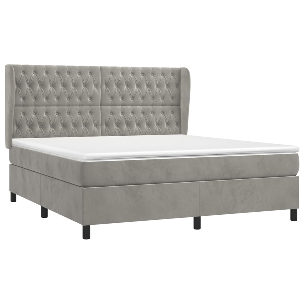 Κρεβάτι Boxspring με Στρώμα Ανοιχτό Γκρι 180x200 εκ. Βελούδινο