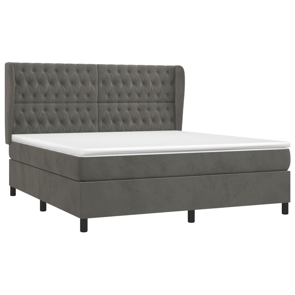 Κρεβάτι Boxspring με Στρώμα Σκούρο Γκρι 180x200 εκ. Βελούδινο