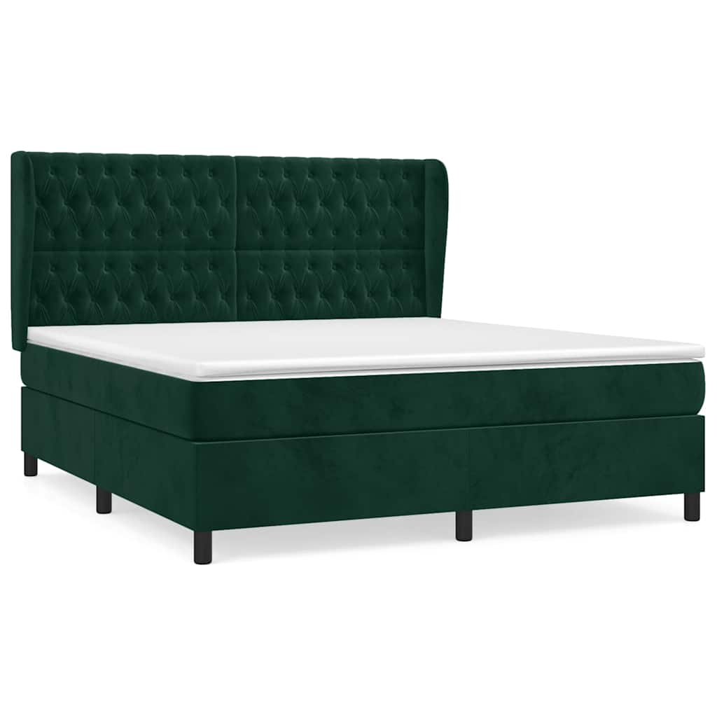 Κρεβάτι Boxspring με Στρώμα Σκούρο Πράσινο 180x200εκ. Βελούδινο