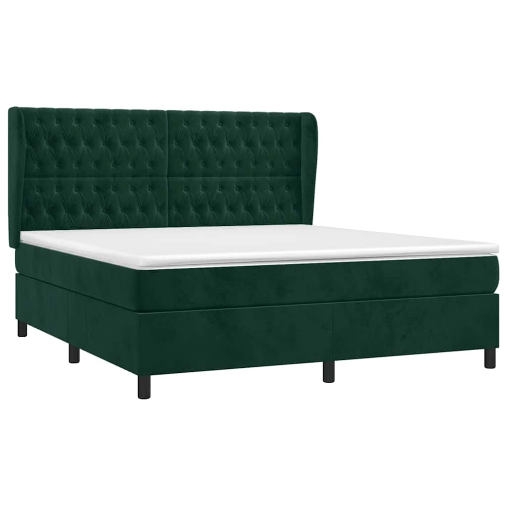 Κρεβάτι Boxspring με Στρώμα Σκούρο Πράσινο 180x200εκ. Βελούδινο