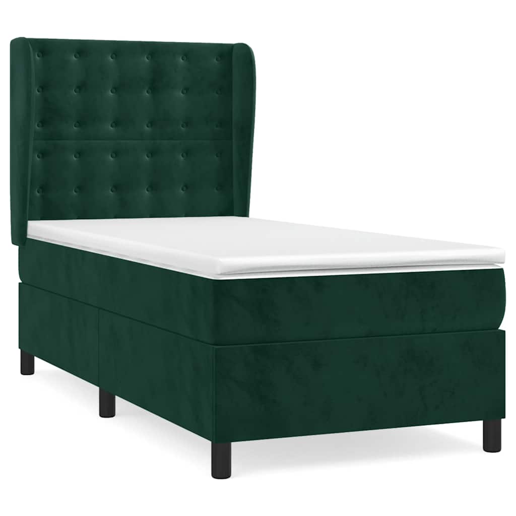 Κρεβάτι Boxspring με Στρώμα Σκούρο Πράσινο 80x200 εκ. Βελούδινο - Pakobazaar