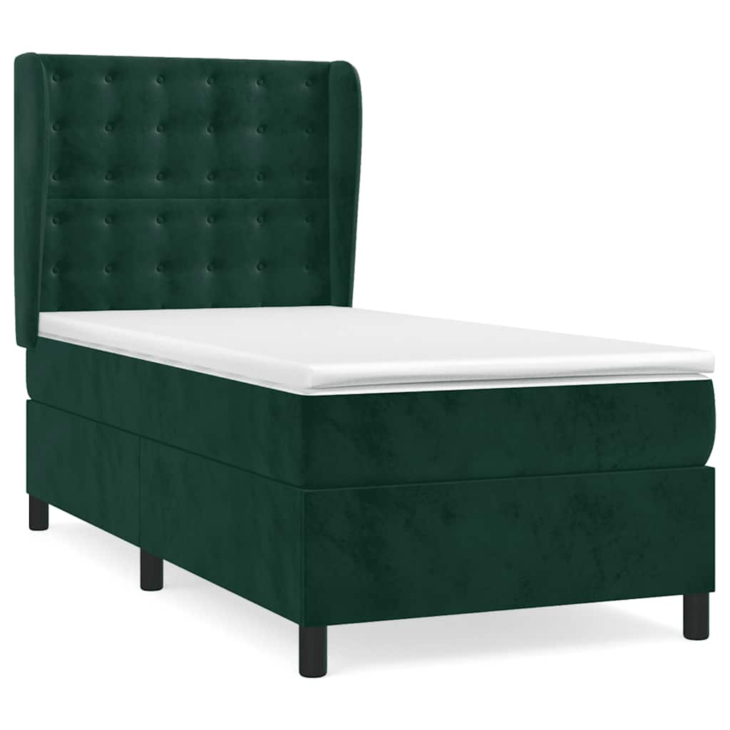 Κρεβάτι Boxspring με Στρώμα Σκούρο Πράσινο 90x190 εκ. Βελούδινο - Pakobazaar