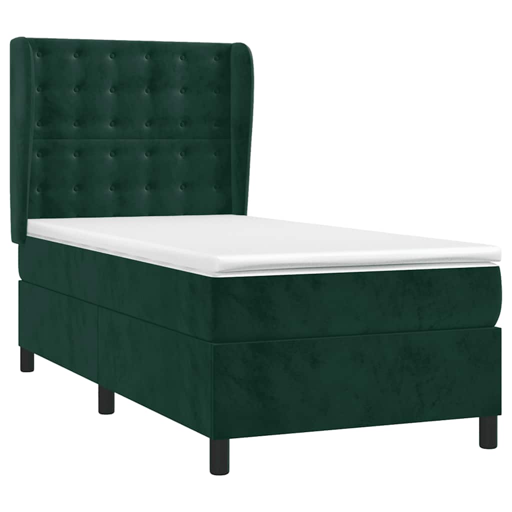 Κρεβάτι Boxspring με Στρώμα Σκούρο Πράσινο 90x190 εκ. Βελούδινο - Pakobazaar