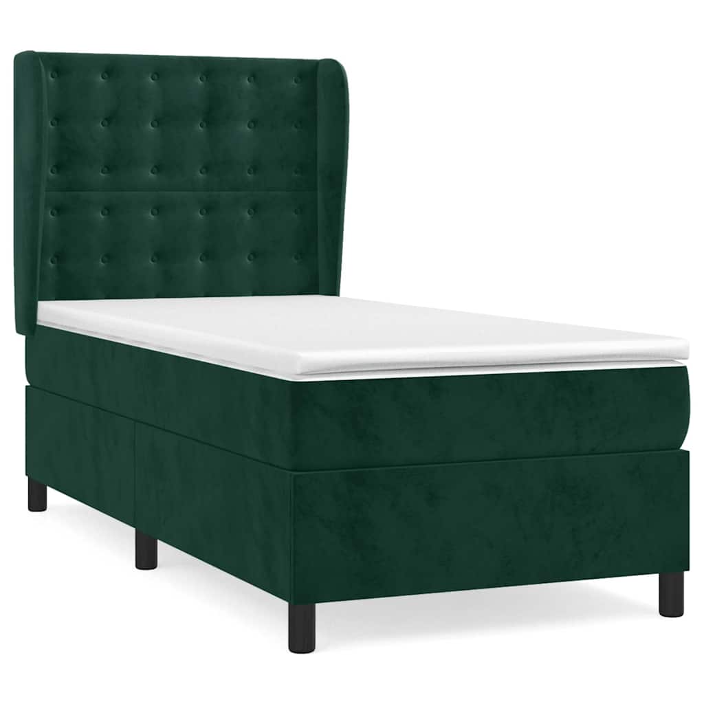 Κρεβάτι Boxspring με Στρώμα Σκούρο Πράσινο 90x200 εκ. Βελούδινο
