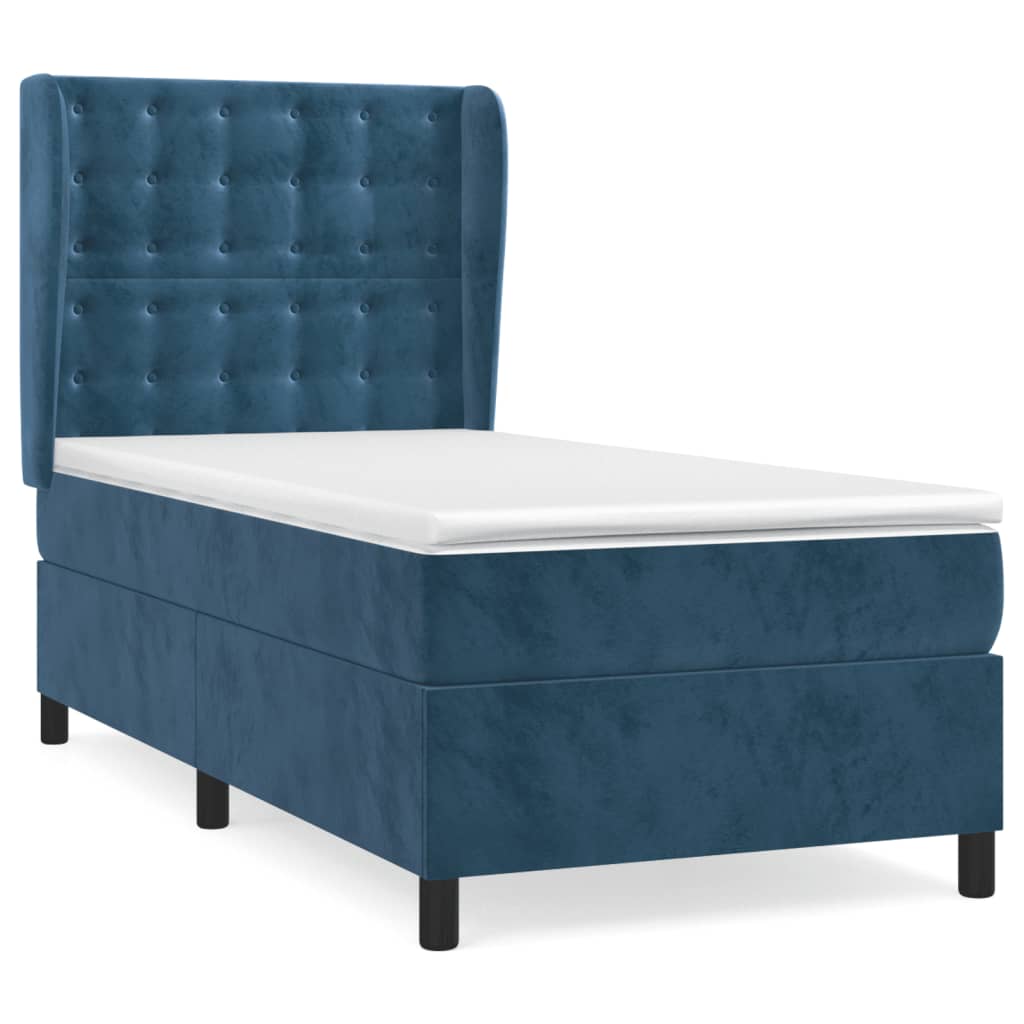 Κρεβάτι Boxspring με Στρώμα Σκούρο Μπλε 90x200 εκ. Βελούδινο