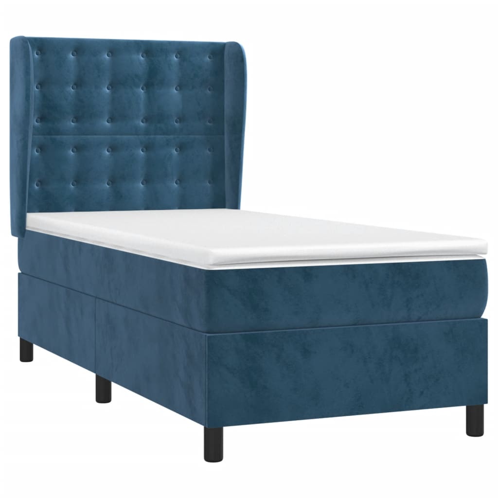 Κρεβάτι Boxspring με Στρώμα Σκούρο Μπλε 90x200 εκ. Βελούδινο