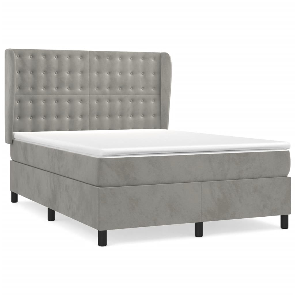 Κρεβάτι Boxspring με Στρώμα Ανοιχτό Γκρι 140x190 εκ. Βελούδινο - Pakobazaar