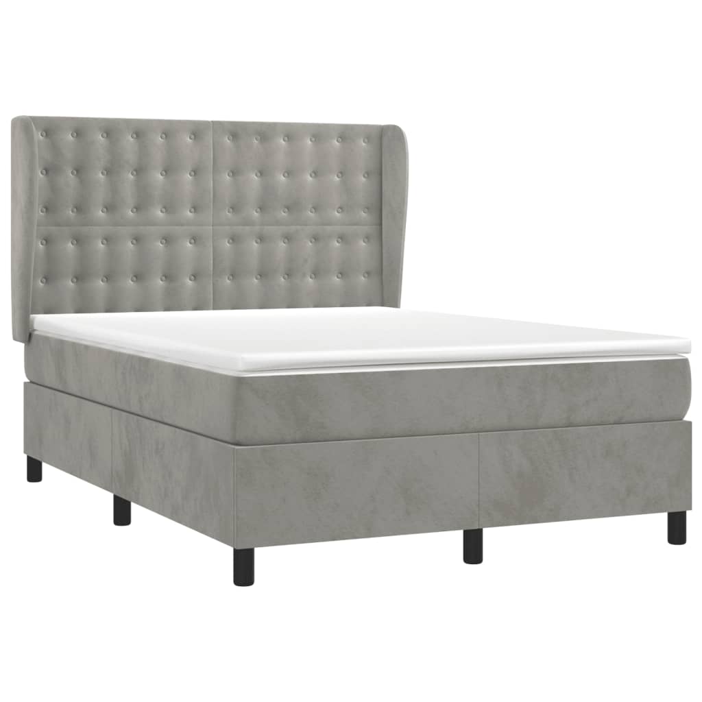 Κρεβάτι Boxspring με Στρώμα Ανοιχτό Γκρι 140x190 εκ. Βελούδινο - Pakobazaar