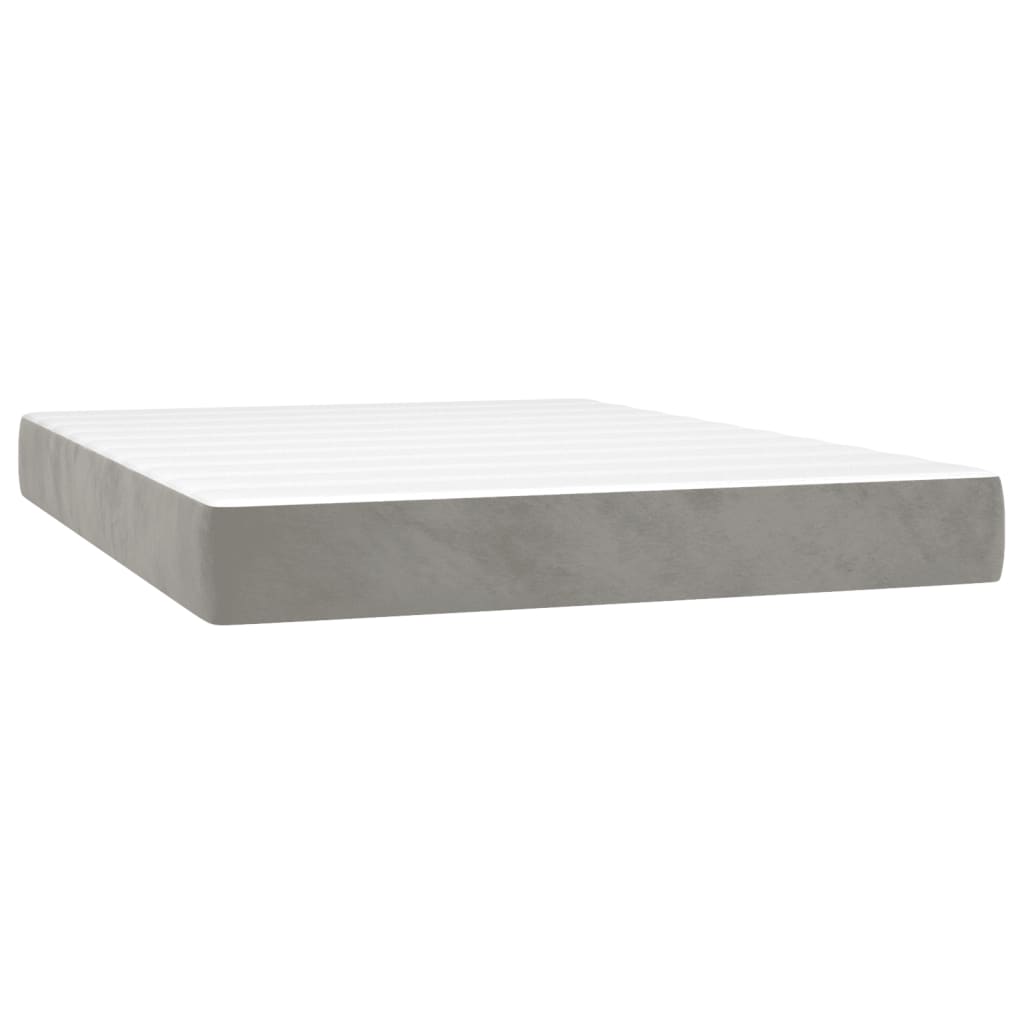 Κρεβάτι Boxspring με Στρώμα Ανοιχτό Γκρι 140x190 εκ. Βελούδινο - Pakobazaar