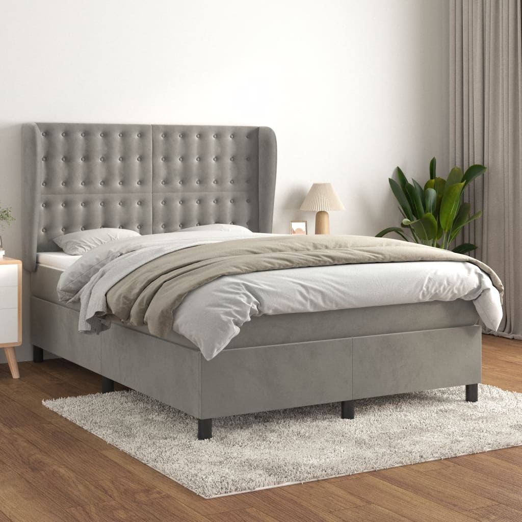 Κρεβάτι Boxspring με Στρώμα Ανοιχτό Γκρι 140x190 εκ. Βελούδινο - Pakobazaar