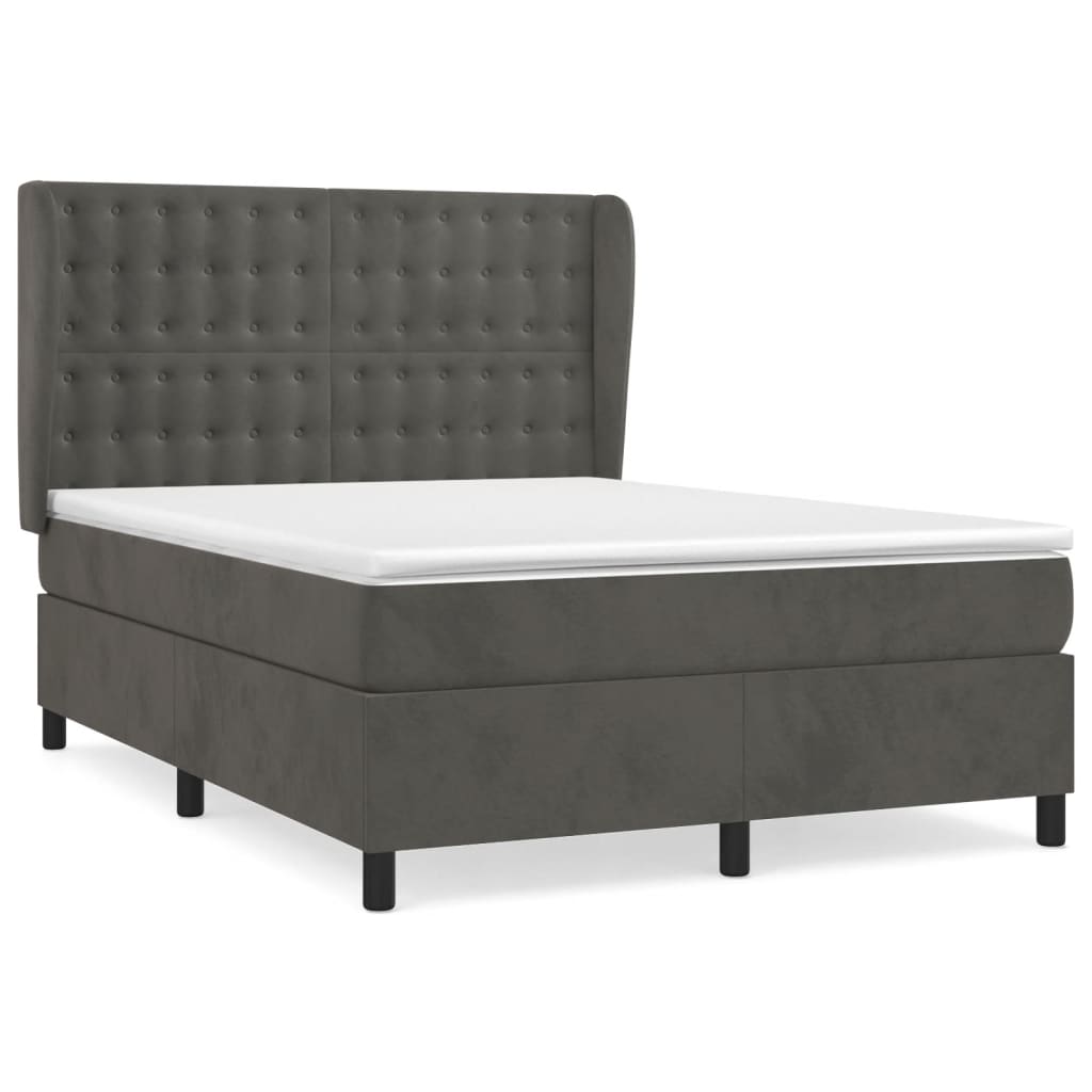 Κρεβάτι Boxspring με Στρώμα Σκούρο Γκρι 140x190 εκ. Βελούδινο