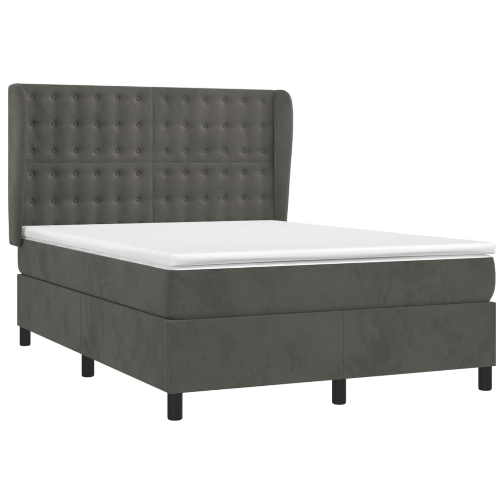 Κρεβάτι Boxspring με Στρώμα Σκούρο Γκρι 140x190 εκ. Βελούδινο
