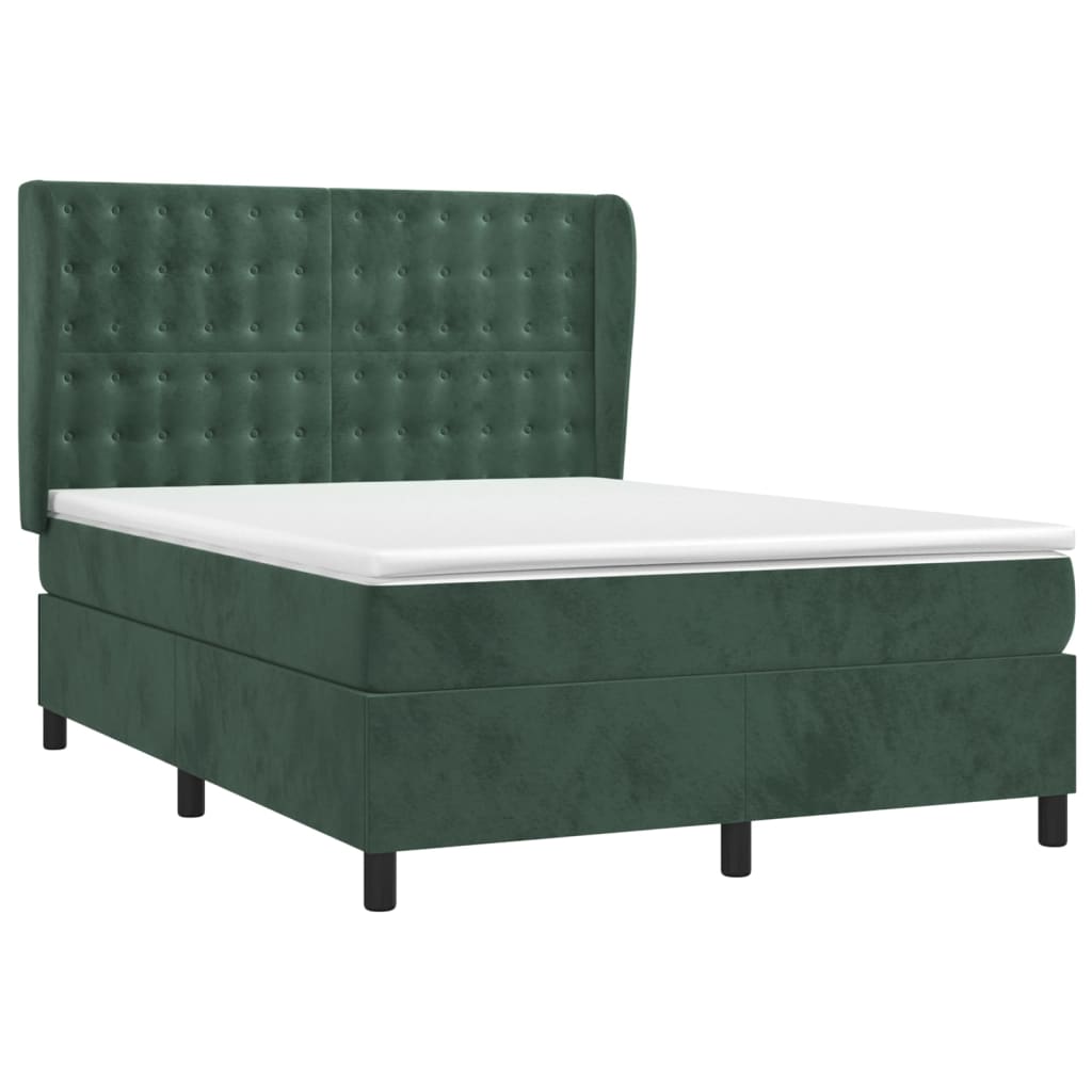 Κρεβάτι Boxspring με Στρώμα Σκούρο Πράσινο 140x190εκ. Βελούδινο