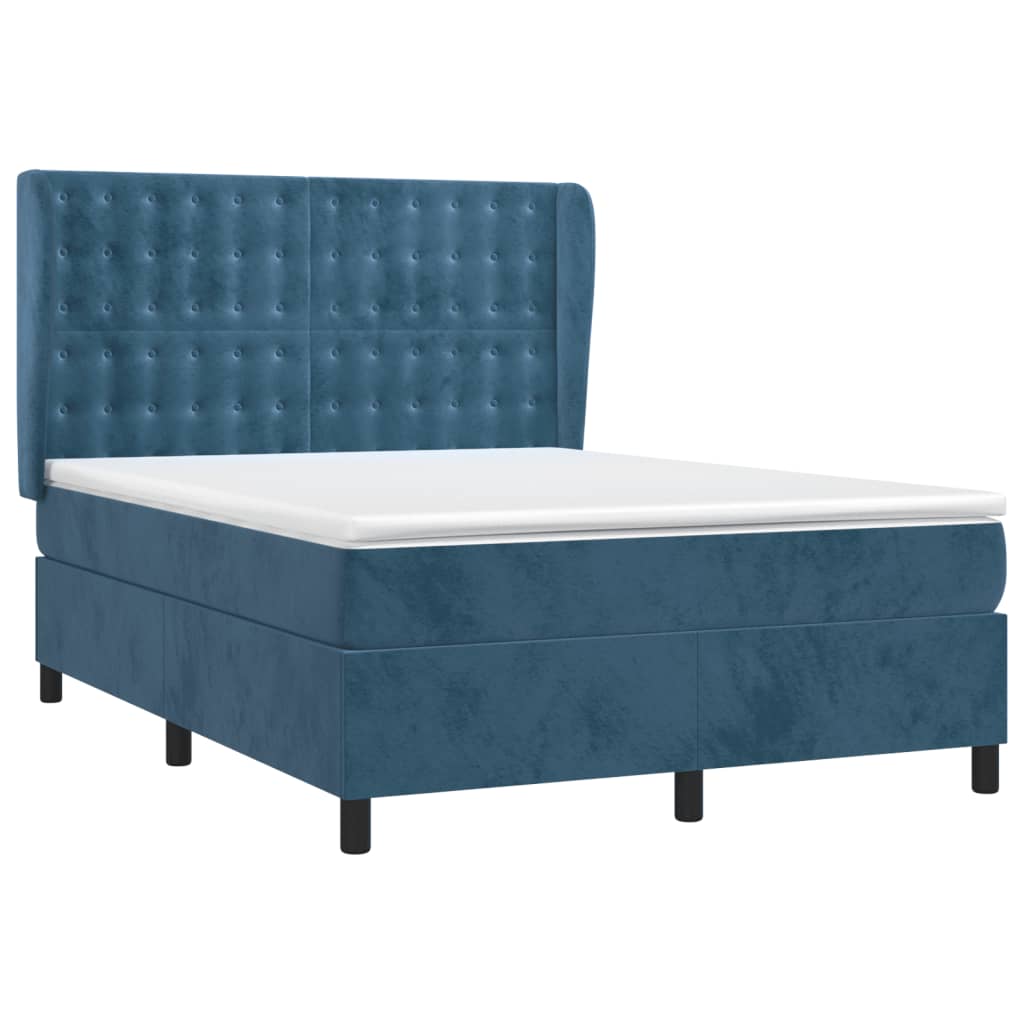 Κρεβάτι Boxspring με Στρώμα Σκούρο Μπλε 140x190 εκ. Βελούδινο - Pakobazaar