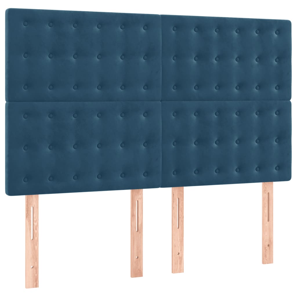 Κρεβάτι Boxspring με Στρώμα Σκούρο Μπλε 140x190 εκ. Βελούδινο - Pakobazaar