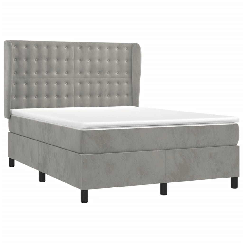 Κρεβάτι Boxspring με Στρώμα Ανοιχτό Γκρι 140x200 εκ. Βελούδινο