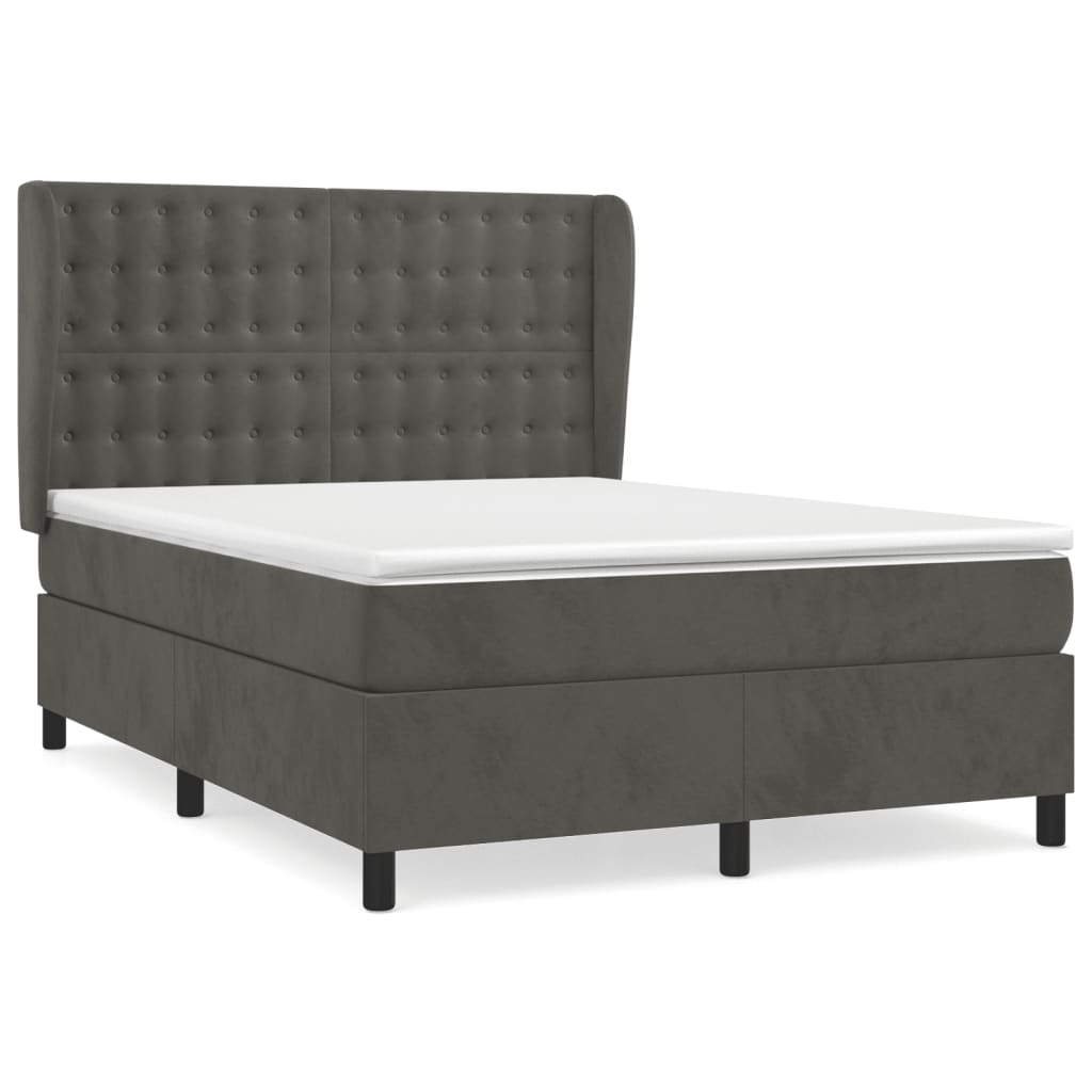 Κρεβάτι Boxspring με Στρώμα Σκούρο Γκρι 140x200 εκ. Βελούδινο