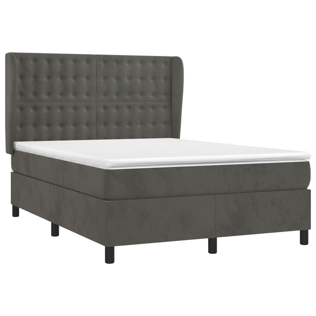 Κρεβάτι Boxspring με Στρώμα Σκούρο Γκρι 140x200 εκ. Βελούδινο