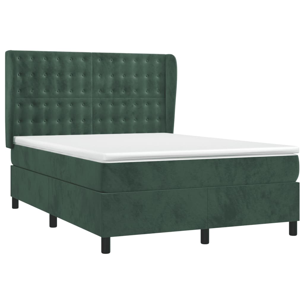 Κρεβάτι Boxspring με Στρώμα Σκούρο Πράσινο 140x200εκ. Βελούδινο