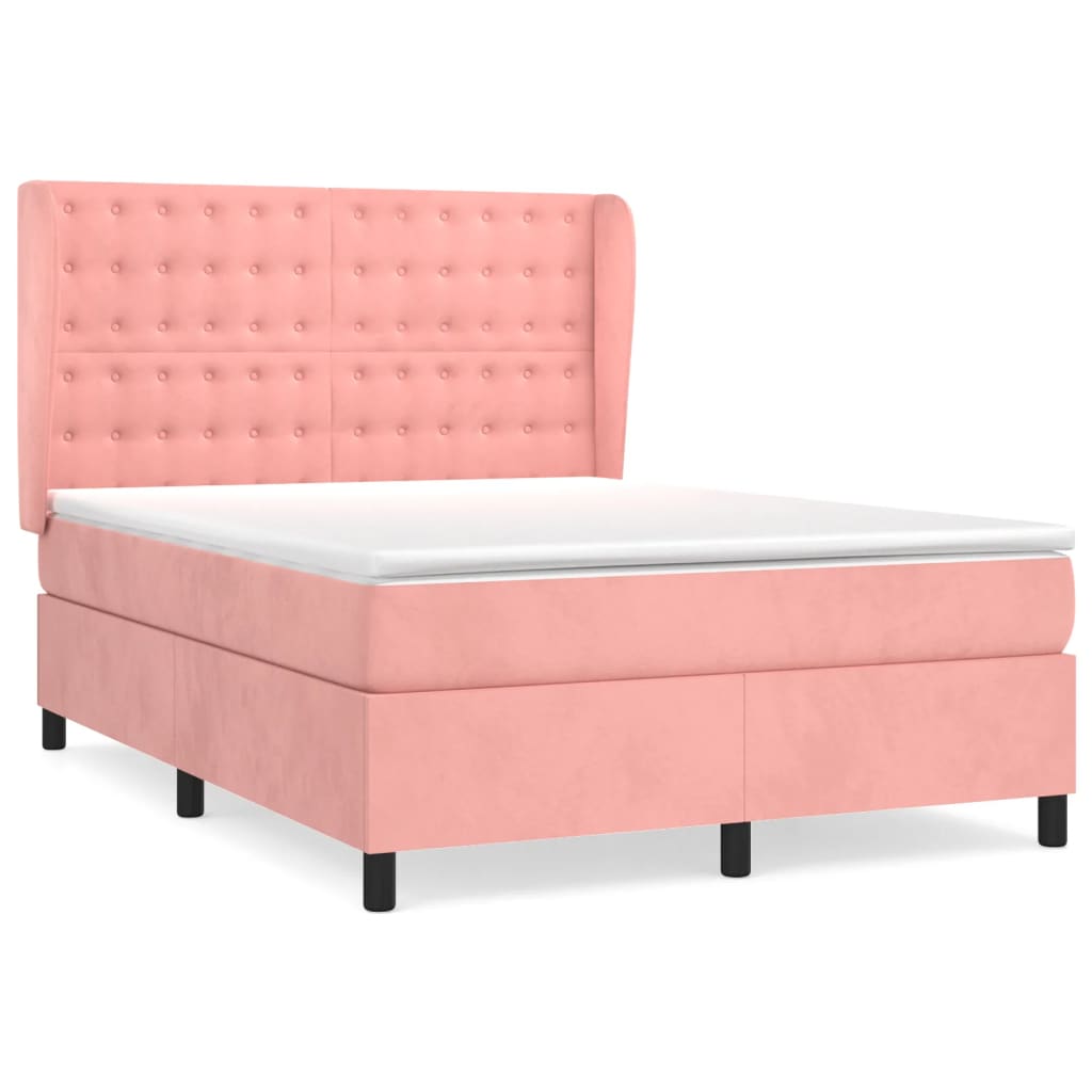 Κρεβάτι Boxspring με Στρώμα Ροζ 140x200 εκ. Βελούδινο