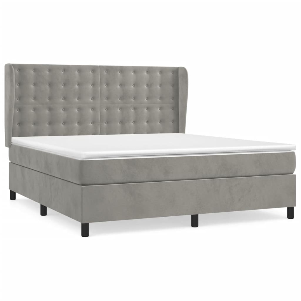 Κρεβάτι Boxspring με Στρώμα Ανοιχτό Γκρι 160x200 εκ. Βελούδινο