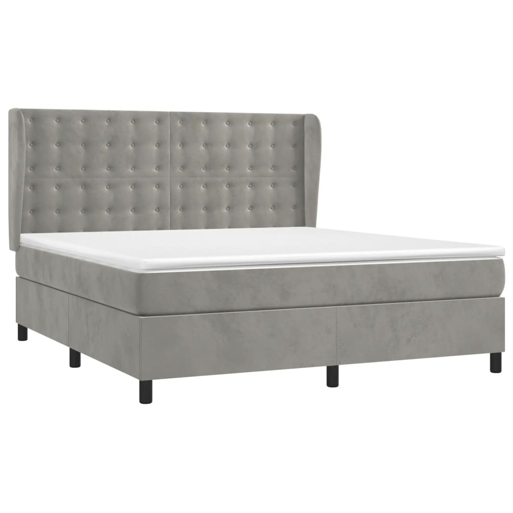 Κρεβάτι Boxspring με Στρώμα Ανοιχτό Γκρι 160x200 εκ. Βελούδινο
