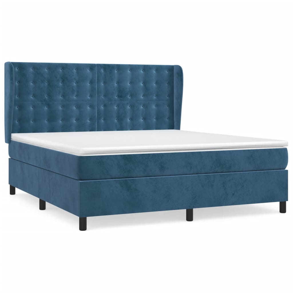 Κρεβάτι Boxspring με Στρώμα Σκούρο Μπλε 160x200 εκ. Βελούδινο