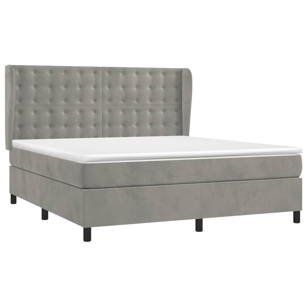 Κρεβάτι Boxspring με Στρώμα Ανοιχτό Γκρι 180x200 εκ. Βελούδινο