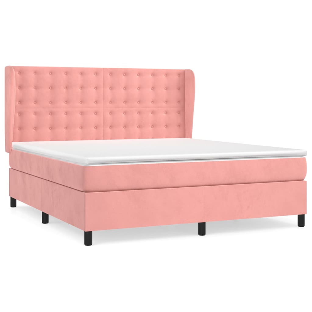 Κρεβάτι Boxspring με Στρώμα Ροζ 180x200 εκ. Βελούδινο