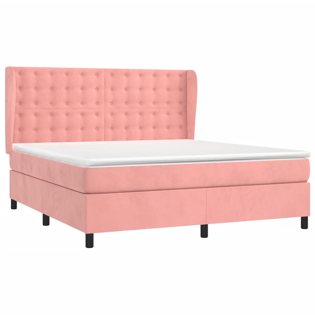 Κρεβάτι Boxspring με Στρώμα Ροζ 180x200 εκ. Βελούδινο