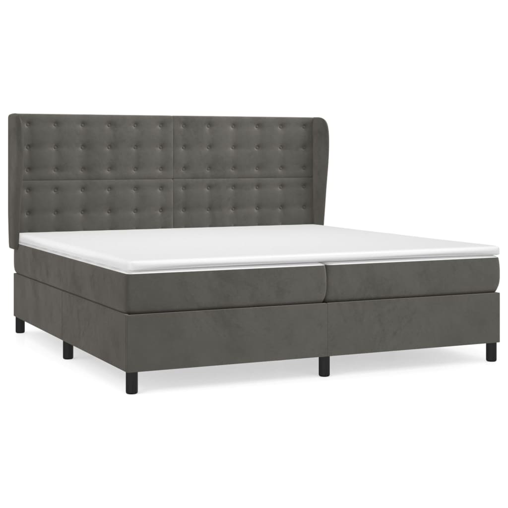 Κρεβάτι Boxspring με Στρώμα Σκούρο Γκρι 200x200 εκ. Βελούδινο - Pakobazaar