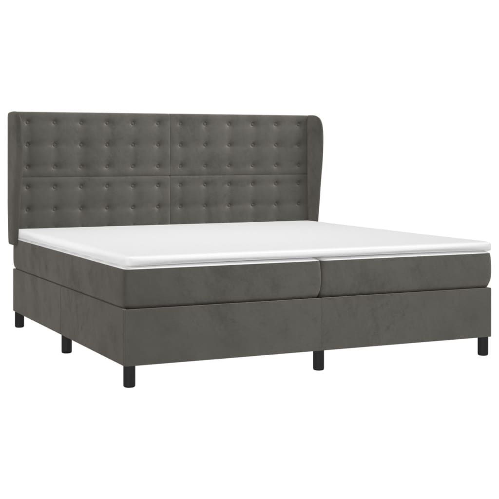 Κρεβάτι Boxspring με Στρώμα Σκούρο Γκρι 200x200 εκ. Βελούδινο - Pakobazaar