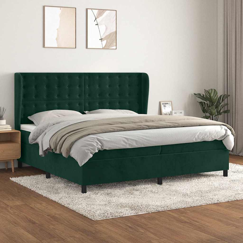Κρεβάτι Boxspring με Στρώμα Σκούρο Πράσινο 200x200εκ. Βελούδινο