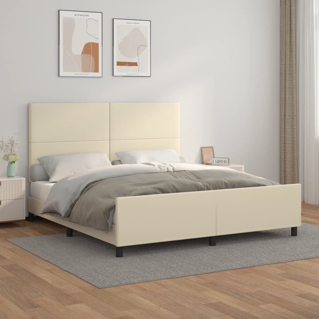 Πλαίσιο Κρεβατιού με Κεφαλάρι Κρεμ 160x200 εκ. Συνθετικό Δέρμα - Pakobazaar