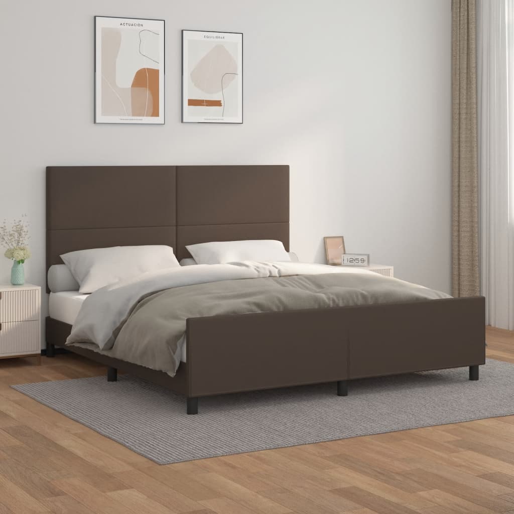 Πλαίσιο Κρεβατιού με Κεφαλάρι Καφέ 160x200 εκ. Συνθετικό Δέρμα