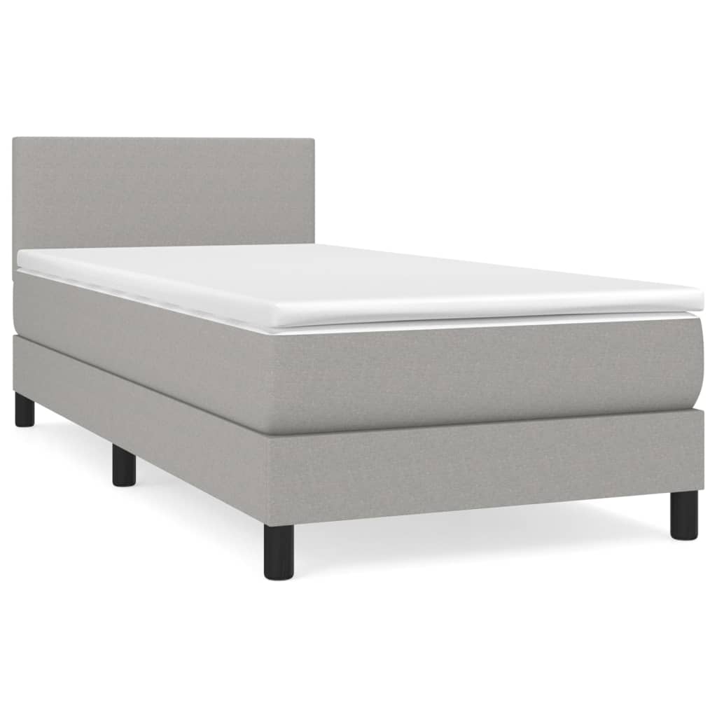 Κρεβάτι Boxspring με Στρώμα Ανοιχτό Γκρι 90x190 εκ. Υφασμάτινο