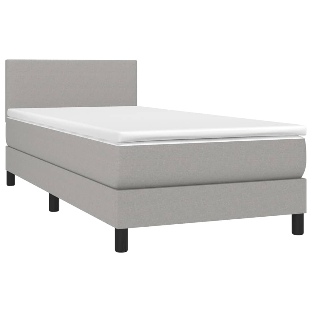 Κρεβάτι Boxspring με Στρώμα Ανοιχτό Γκρι 90x190 εκ. Υφασμάτινο