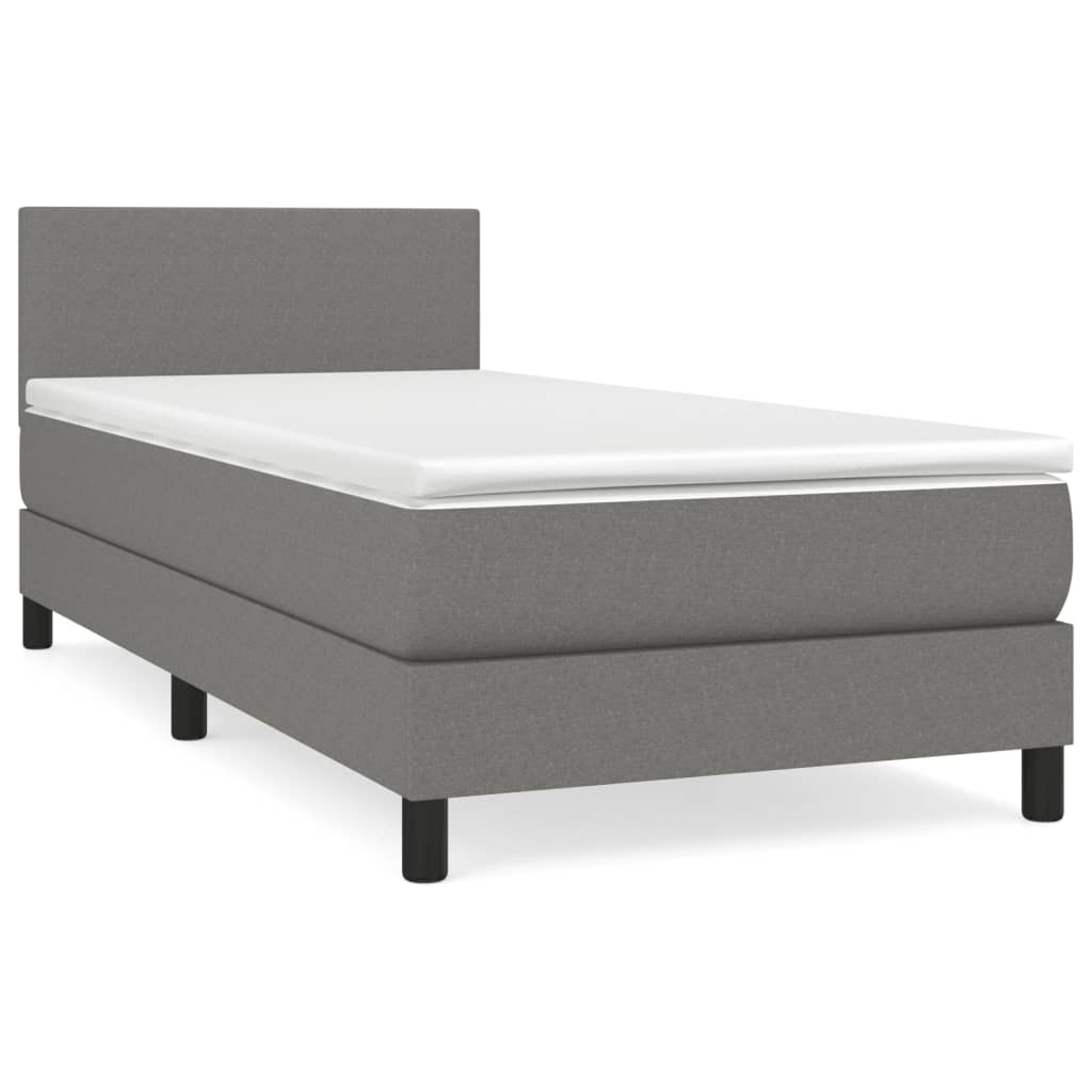 Κρεβάτι Boxspring με Στρώμα Σκούρο Γκρι 90x190 εκ. Υφασμάτινο