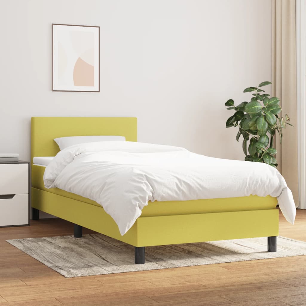 Κρεβάτι Boxspring με Στρώμα Πράσινο 90x190 εκ.Υφασμάτινο - Pakobazaar